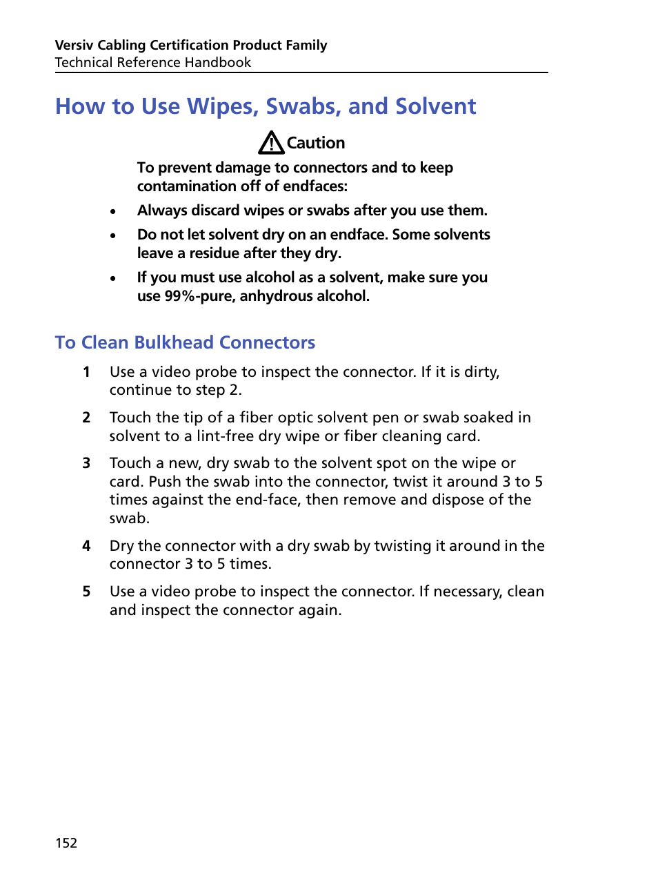 How to use wipes, swabs, and solvent, To clean bulkhead connectors | Fluke Networks CertiFiber Pro Users Manual User Manual | Page 174 / 440