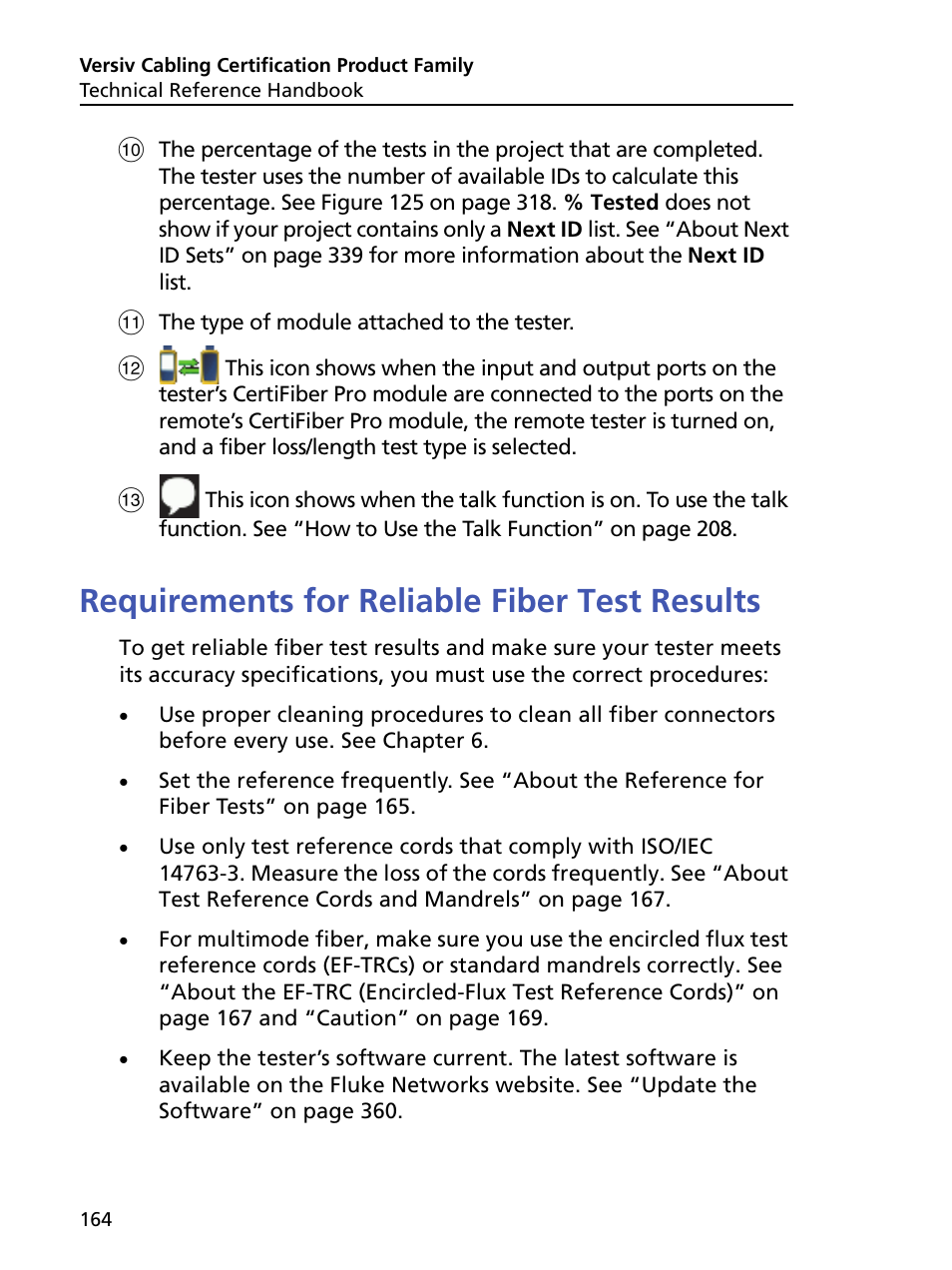 Requirements for reliable fiber test results | Fluke Networks CertiFiber Pro Users Manual User Manual | Page 186 / 440