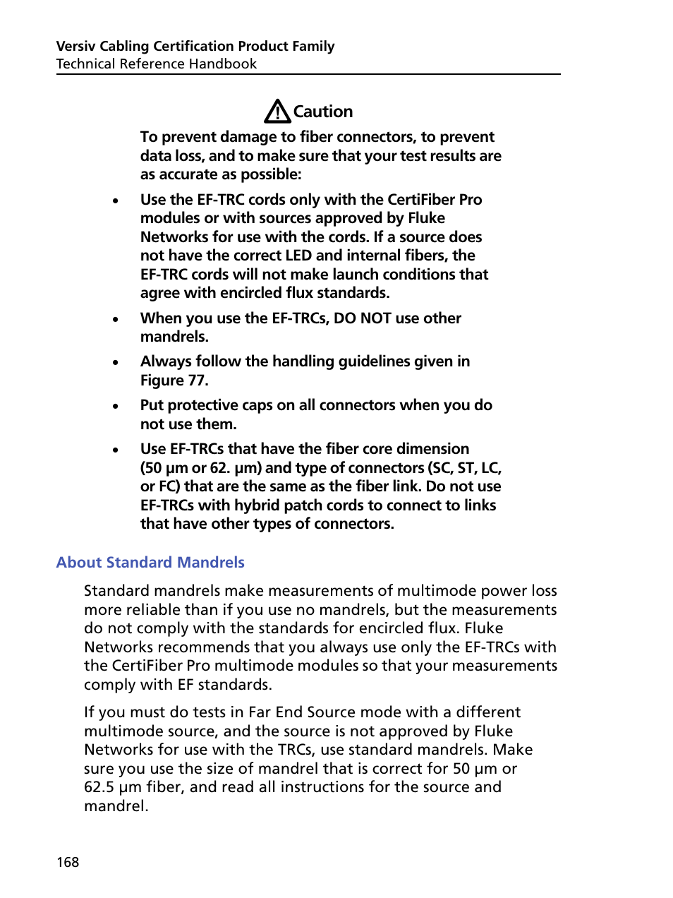 About standard mandrels | Fluke Networks CertiFiber Pro Users Manual User Manual | Page 190 / 440