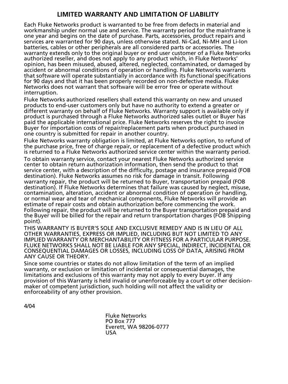 Limited warranty and limitation of liability | Fluke Networks CertiFiber Pro Users Manual User Manual | Page 2 / 440