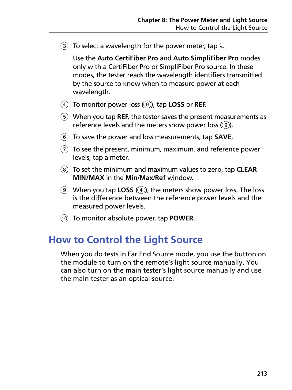 How to control the light source | Fluke Networks CertiFiber Pro Users Manual User Manual | Page 235 / 440