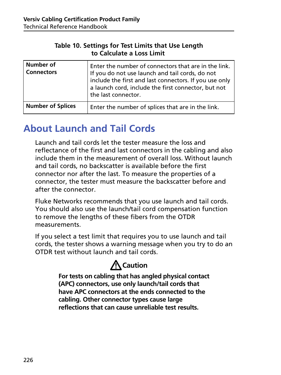 About launch and tail cords, See“about launch and tail cords, Ble 10 | Fluke Networks CertiFiber Pro Users Manual User Manual | Page 248 / 440