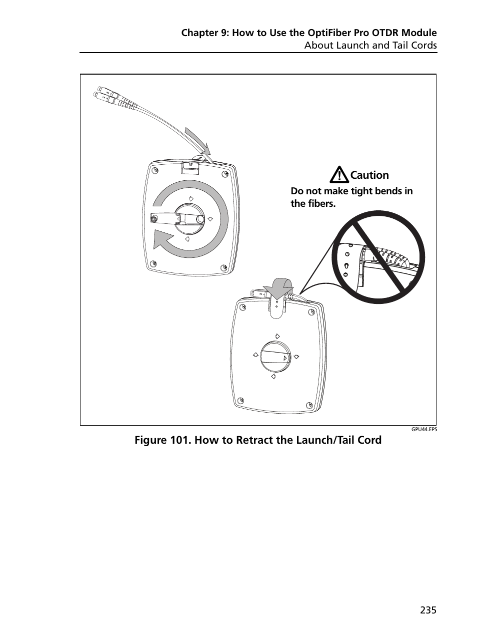 How to retract the launch/tail cord | Fluke Networks CertiFiber Pro Users Manual User Manual | Page 257 / 440