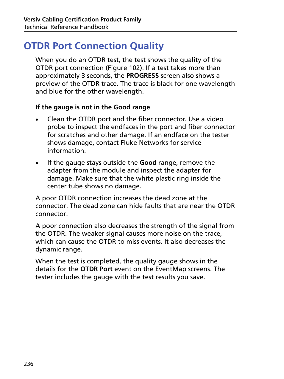 Otdr port connection quality | Fluke Networks CertiFiber Pro Users Manual User Manual | Page 258 / 440