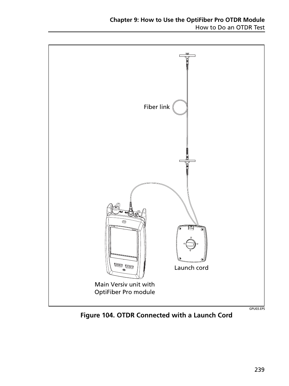 Otdr connected with a launch cord | Fluke Networks CertiFiber Pro Users Manual User Manual | Page 261 / 440