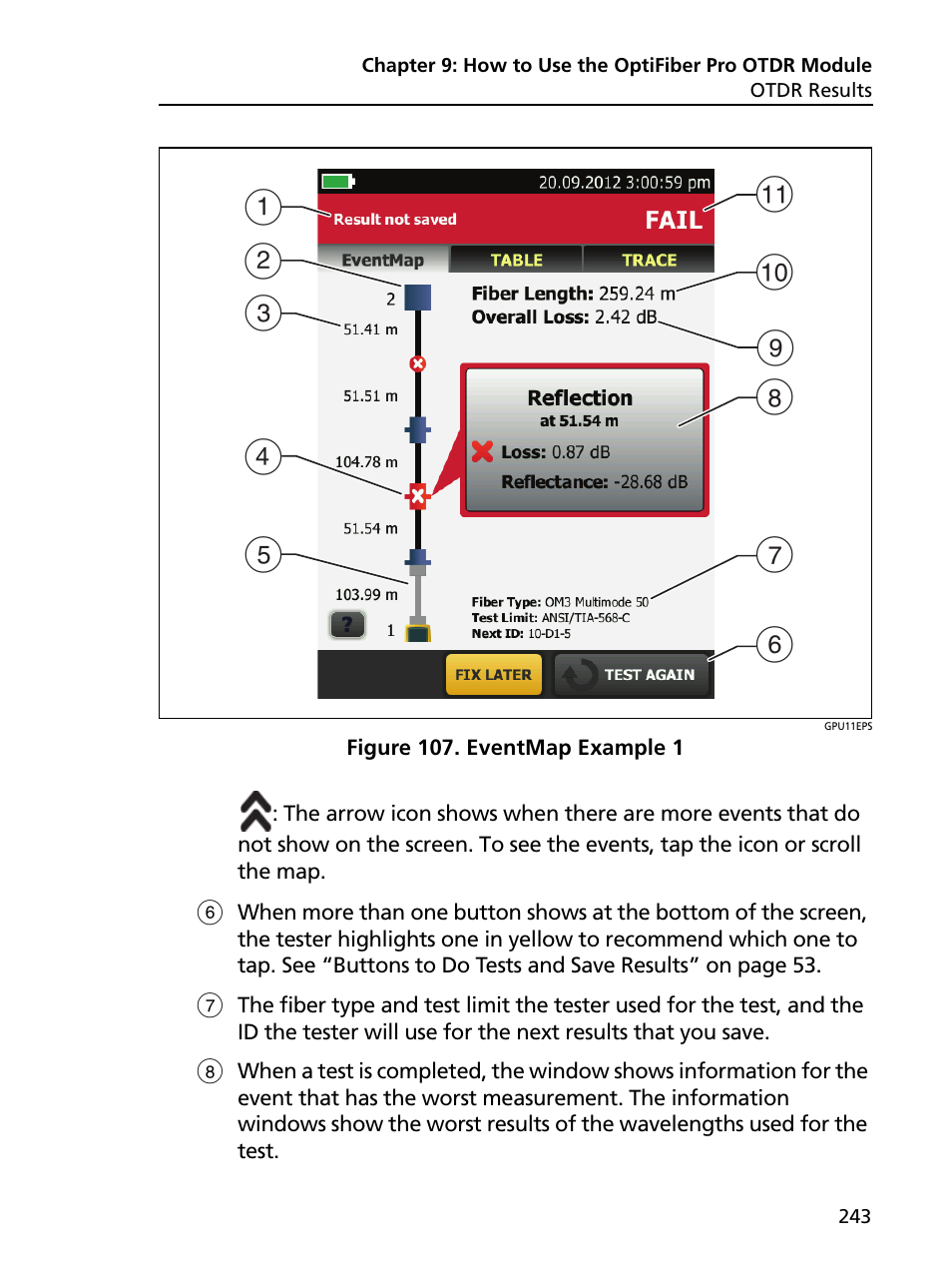 Eventmap example 1 | Fluke Networks CertiFiber Pro Users Manual User Manual | Page 265 / 440