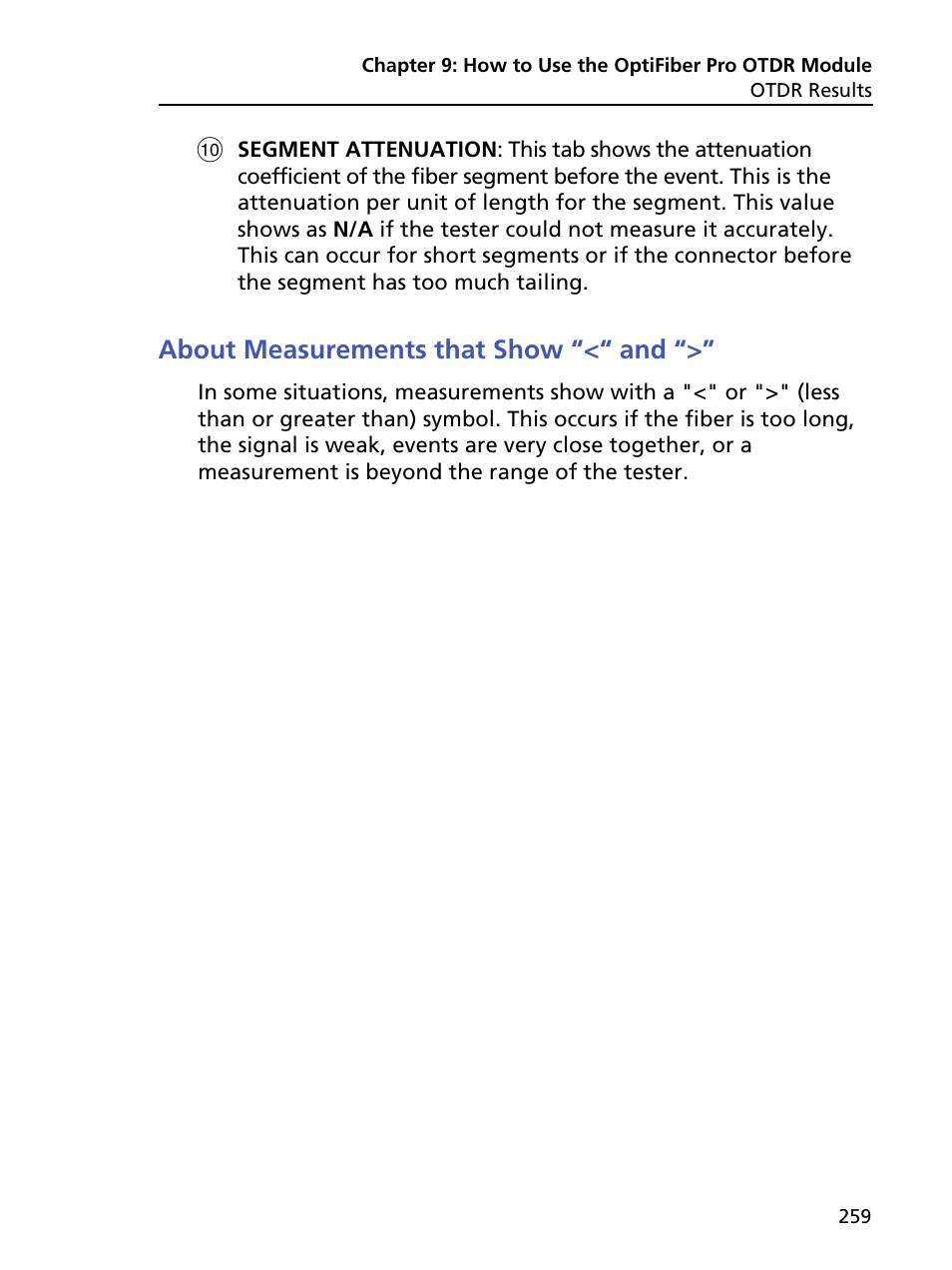 About measurements that show “<“ and | Fluke Networks CertiFiber Pro Users Manual User Manual | Page 281 / 440