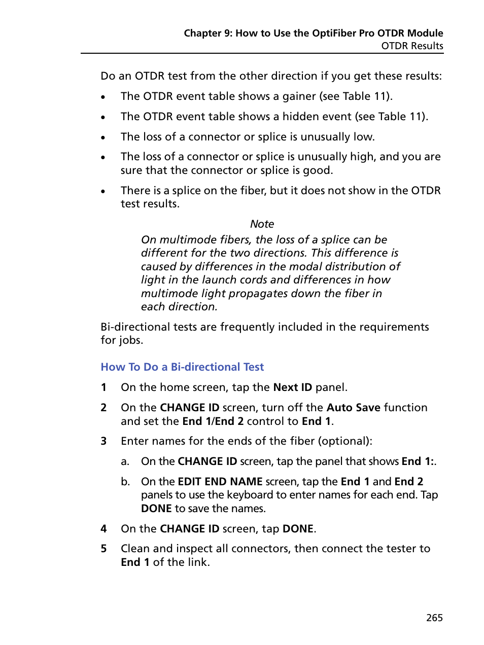 How to do a bi-directional test | Fluke Networks CertiFiber Pro Users Manual User Manual | Page 287 / 440