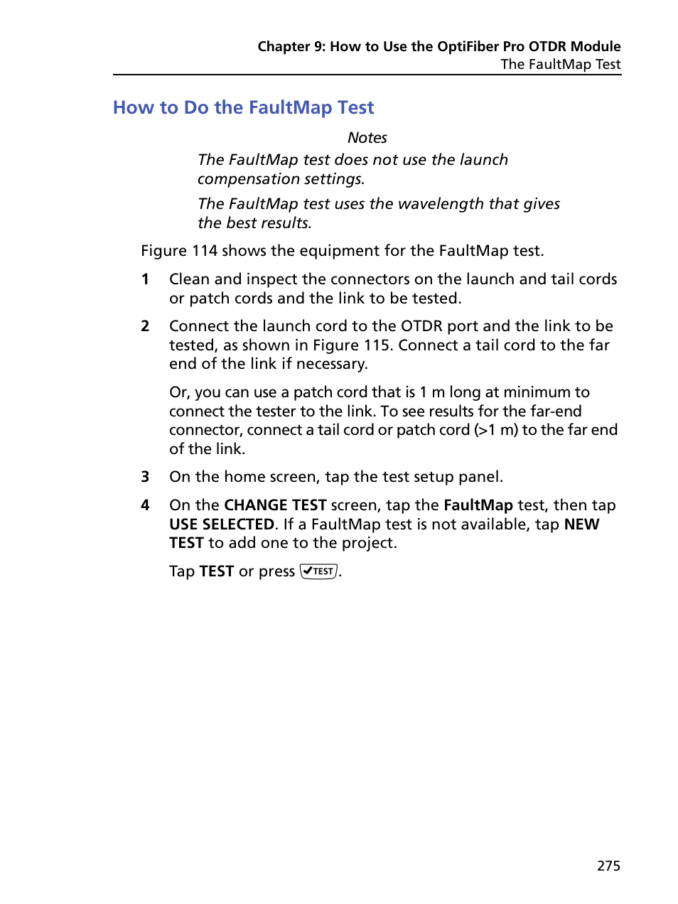 How to do the faultmap test | Fluke Networks CertiFiber Pro Users Manual User Manual | Page 297 / 440