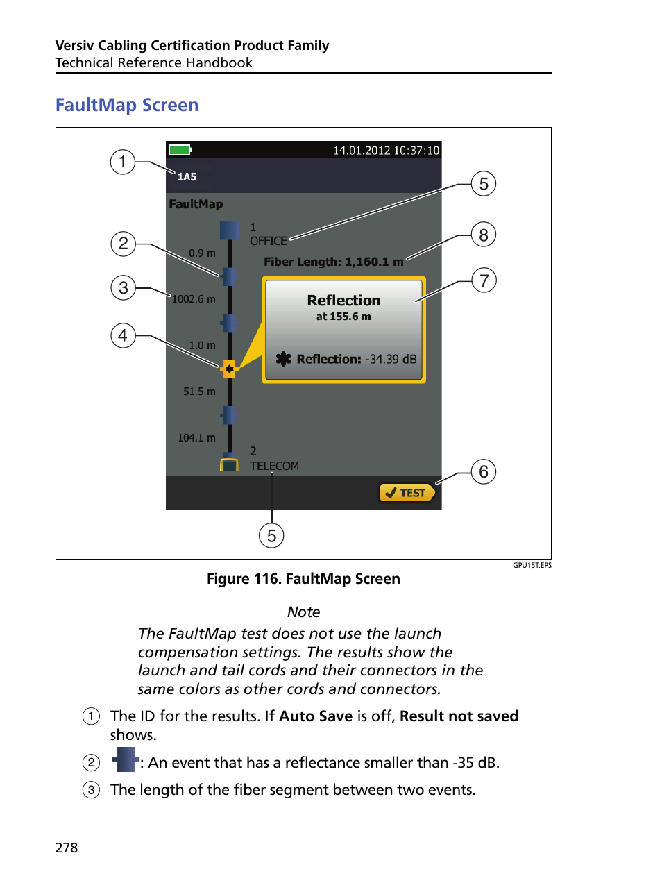 Faultmap screen | Fluke Networks CertiFiber Pro Users Manual User Manual | Page 300 / 440