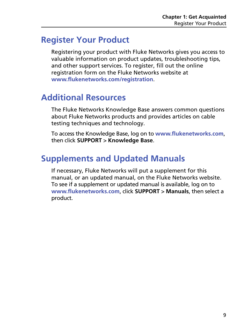 Register your product, Additional resources, Supplements and updated manuals | Fluke Networks CertiFiber Pro Users Manual User Manual | Page 31 / 440