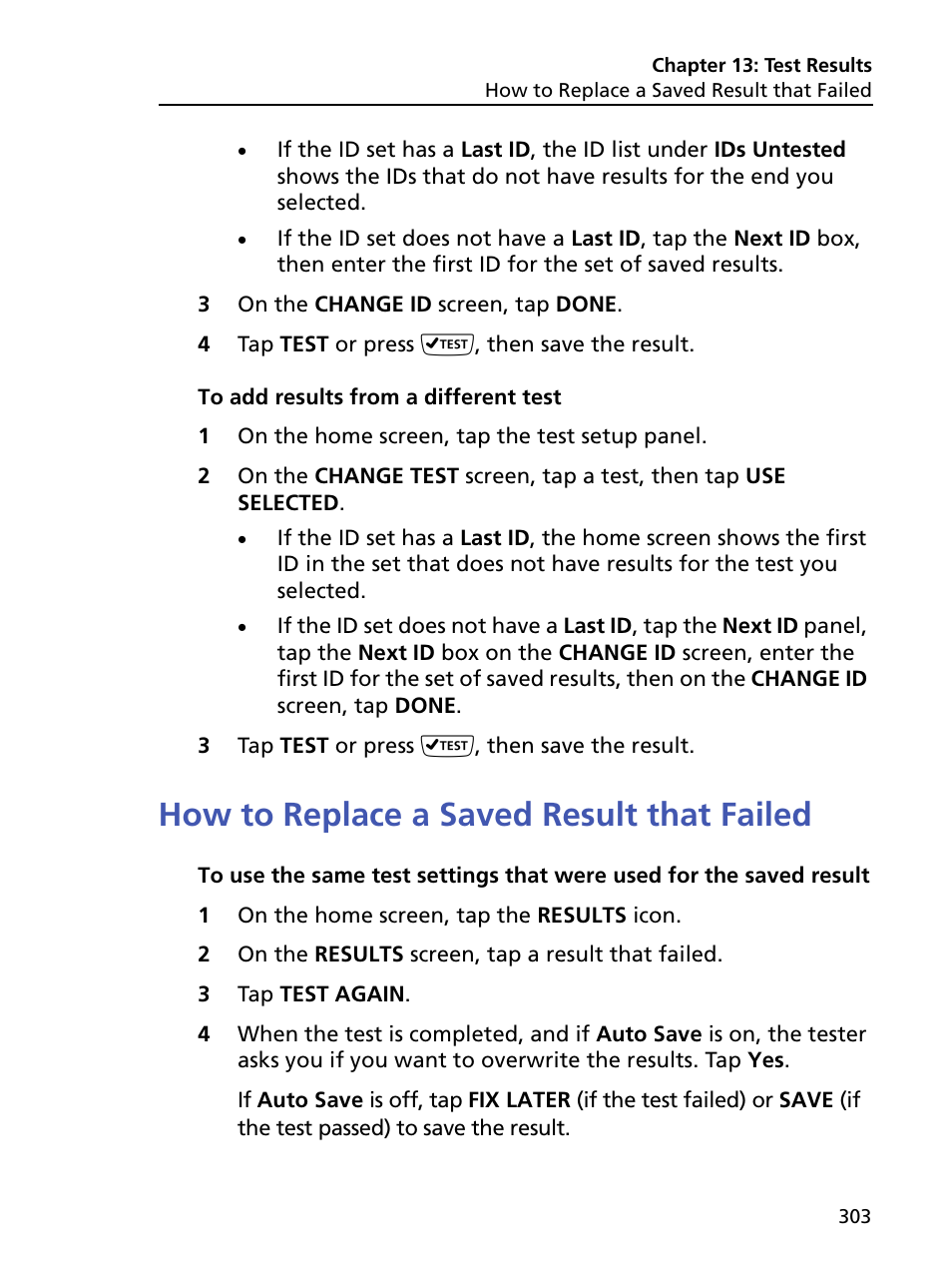 How to replace a saved result that failed | Fluke Networks CertiFiber Pro Users Manual User Manual | Page 325 / 440