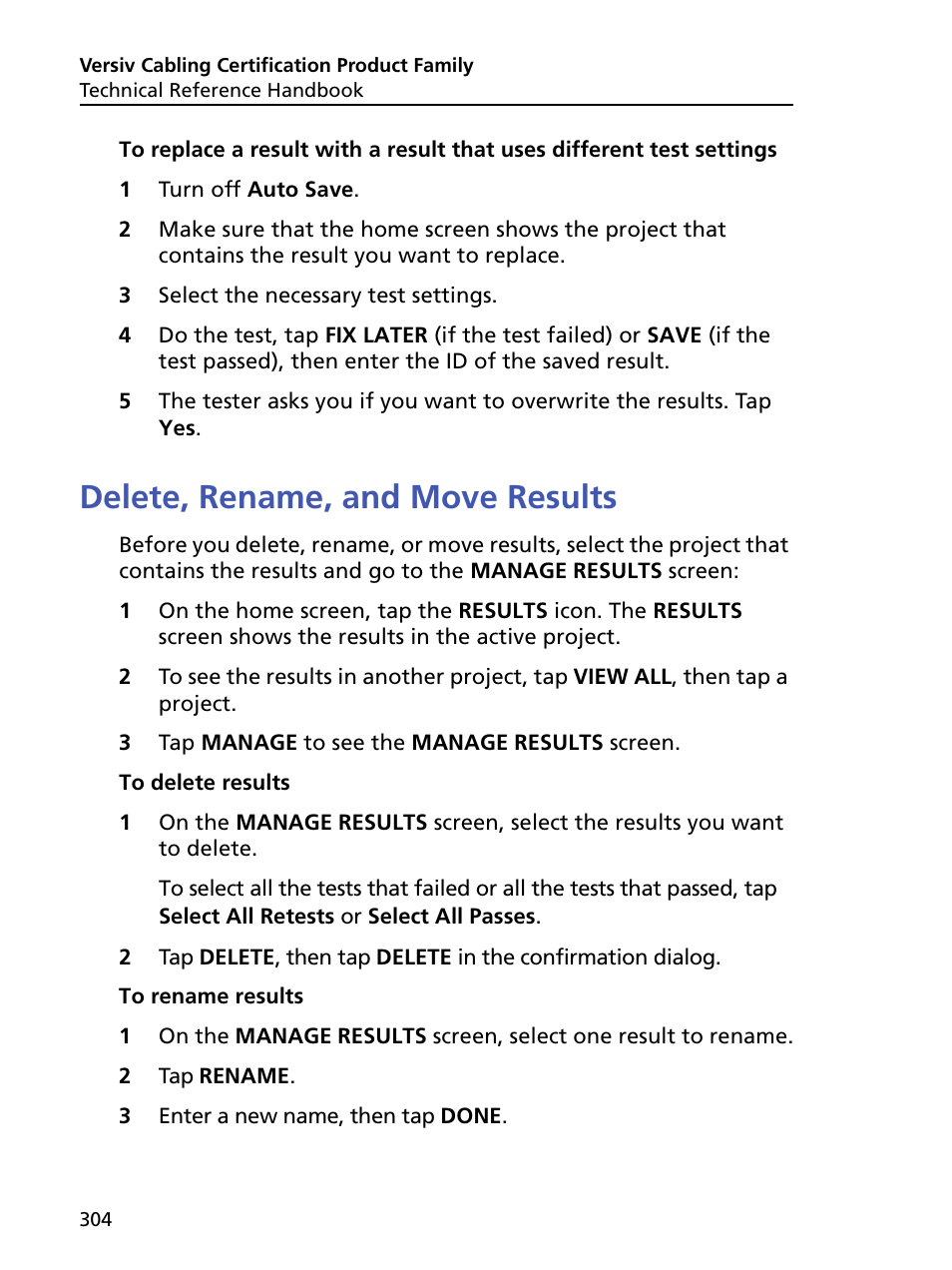 Delete, rename, and move results | Fluke Networks CertiFiber Pro Users Manual User Manual | Page 326 / 440