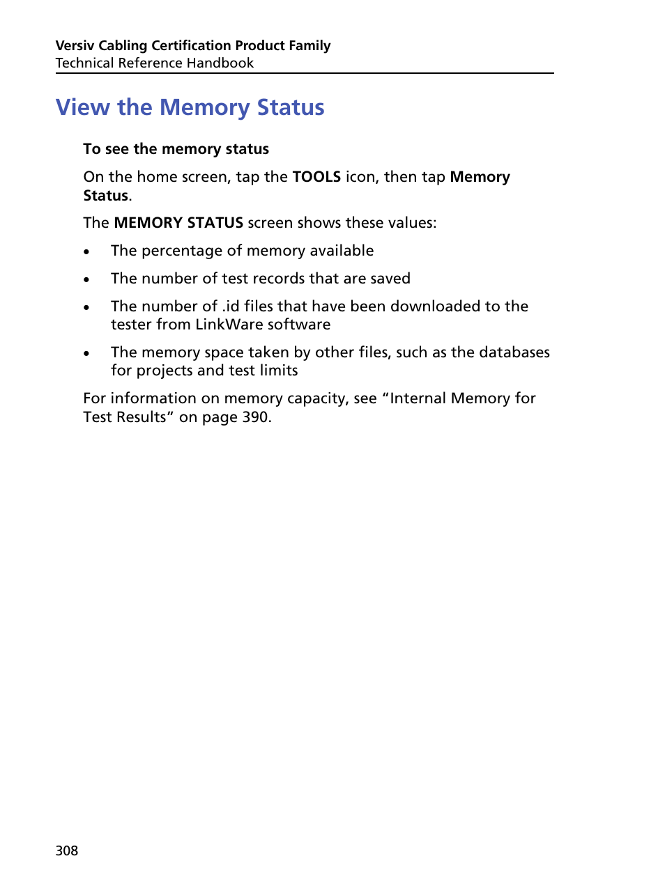 View the memory status | Fluke Networks CertiFiber Pro Users Manual User Manual | Page 330 / 440