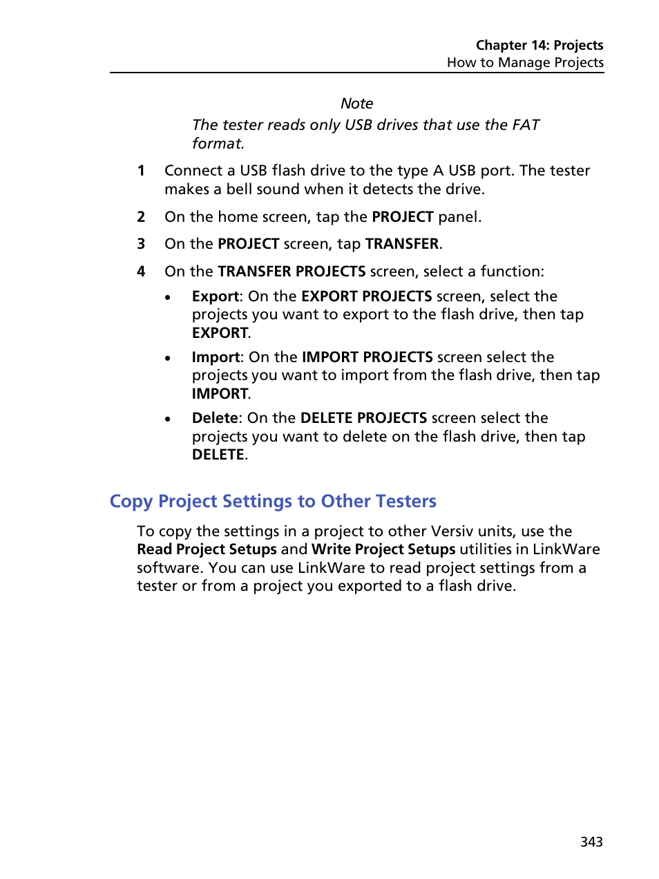 Copy project settings to other testers | Fluke Networks CertiFiber Pro Users Manual User Manual | Page 365 / 440