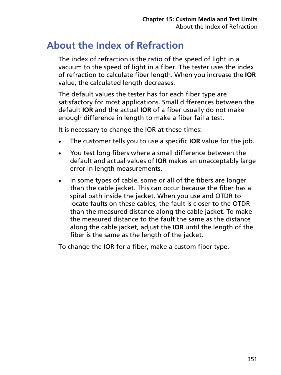 About the index of refraction | Fluke Networks CertiFiber Pro Users Manual User Manual | Page 373 / 440