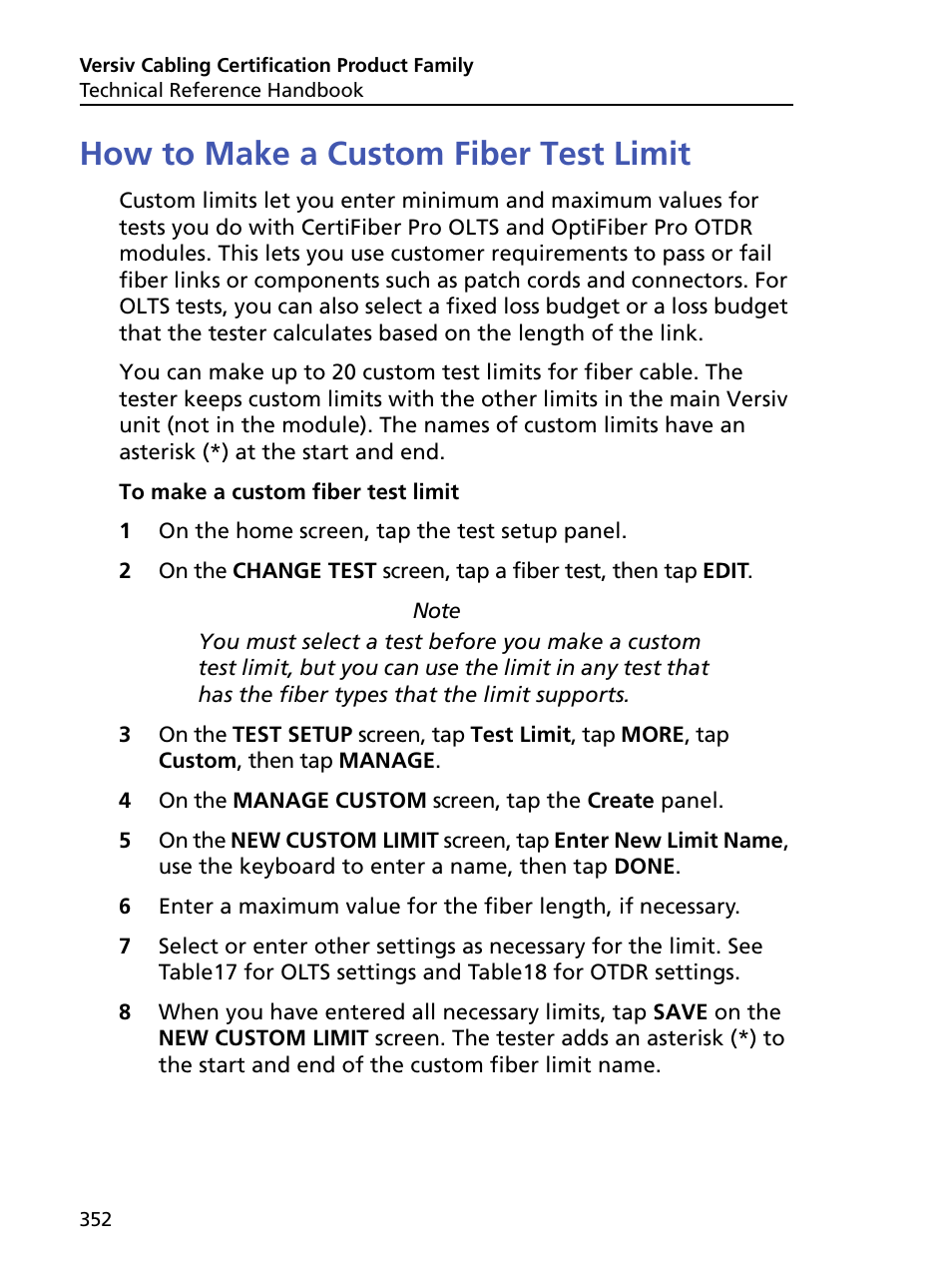 How to make a custom fiber test limit | Fluke Networks CertiFiber Pro Users Manual User Manual | Page 374 / 440