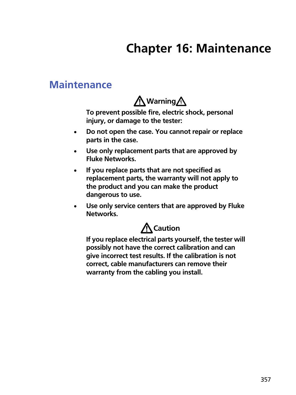 Chapter 16: maintenance, Maintenance, Chapter 16 maintenance | Fluke Networks CertiFiber Pro Users Manual User Manual | Page 379 / 440