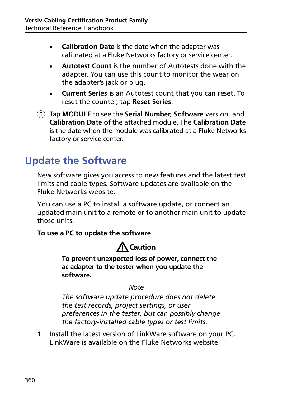Update the software | Fluke Networks CertiFiber Pro Users Manual User Manual | Page 382 / 440