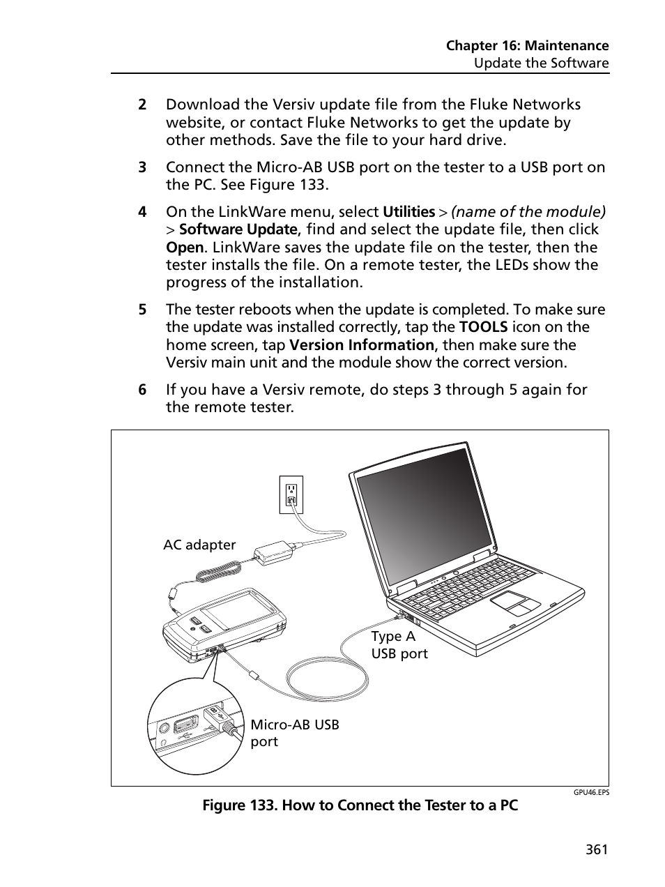 How to connect the tester to a pc | Fluke Networks CertiFiber Pro Users Manual User Manual | Page 383 / 440