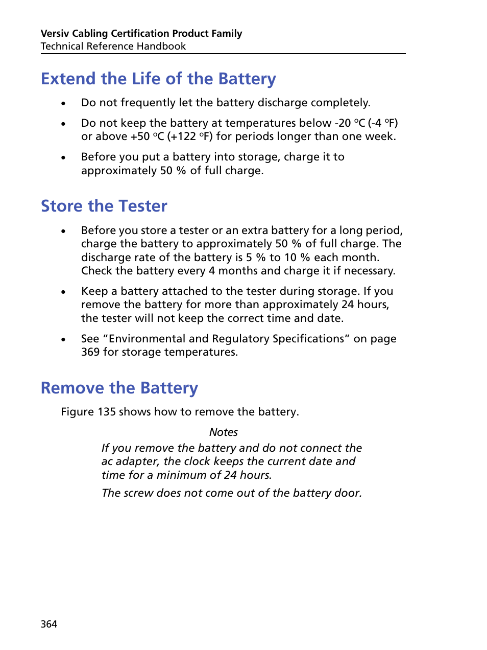 Extend the life of the battery, Store the tester, Remove the battery | Fluke Networks CertiFiber Pro Users Manual User Manual | Page 386 / 440
