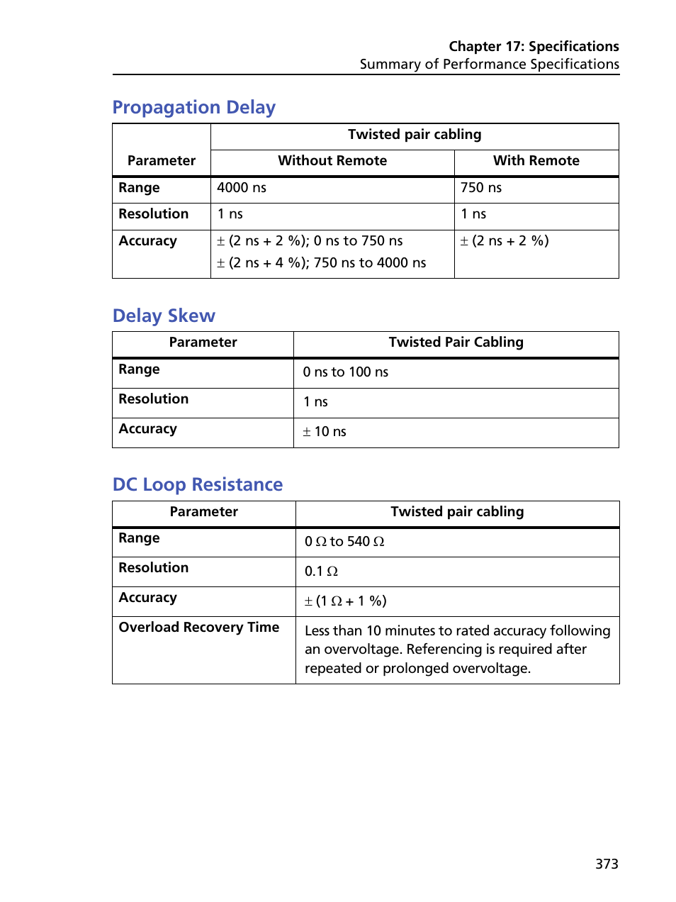 Propagation delay, Delay skew, Dc loop resistance | Propagation delay delay skew dc loop resistance | Fluke Networks CertiFiber Pro Users Manual User Manual | Page 395 / 440