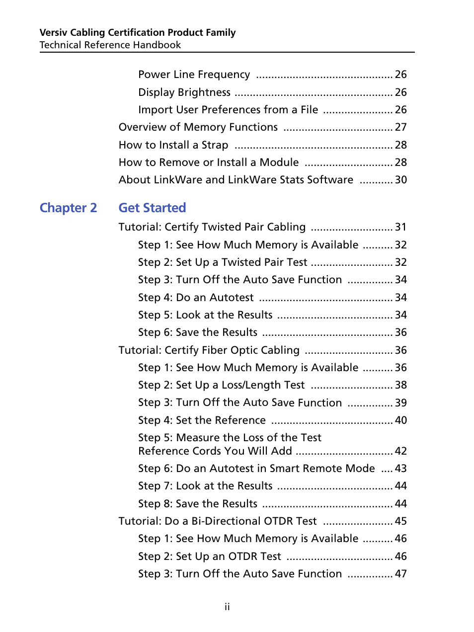 Chapter 2 get started | Fluke Networks CertiFiber Pro Users Manual User Manual | Page 4 / 440