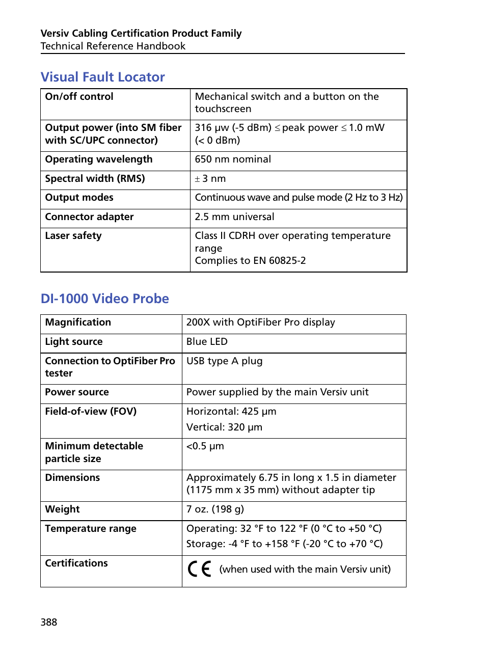 Visual fault locator, Di-1000 video probe, Visual fault locator di-1000 video probe | Fluke Networks CertiFiber Pro Users Manual User Manual | Page 410 / 440