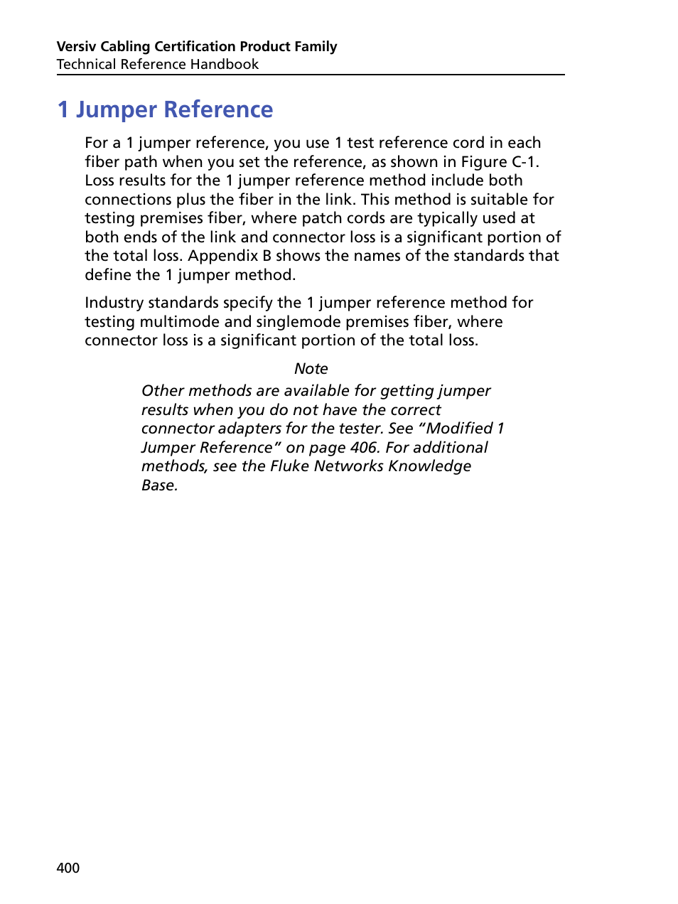1 jumper reference | Fluke Networks CertiFiber Pro Users Manual User Manual | Page 422 / 440