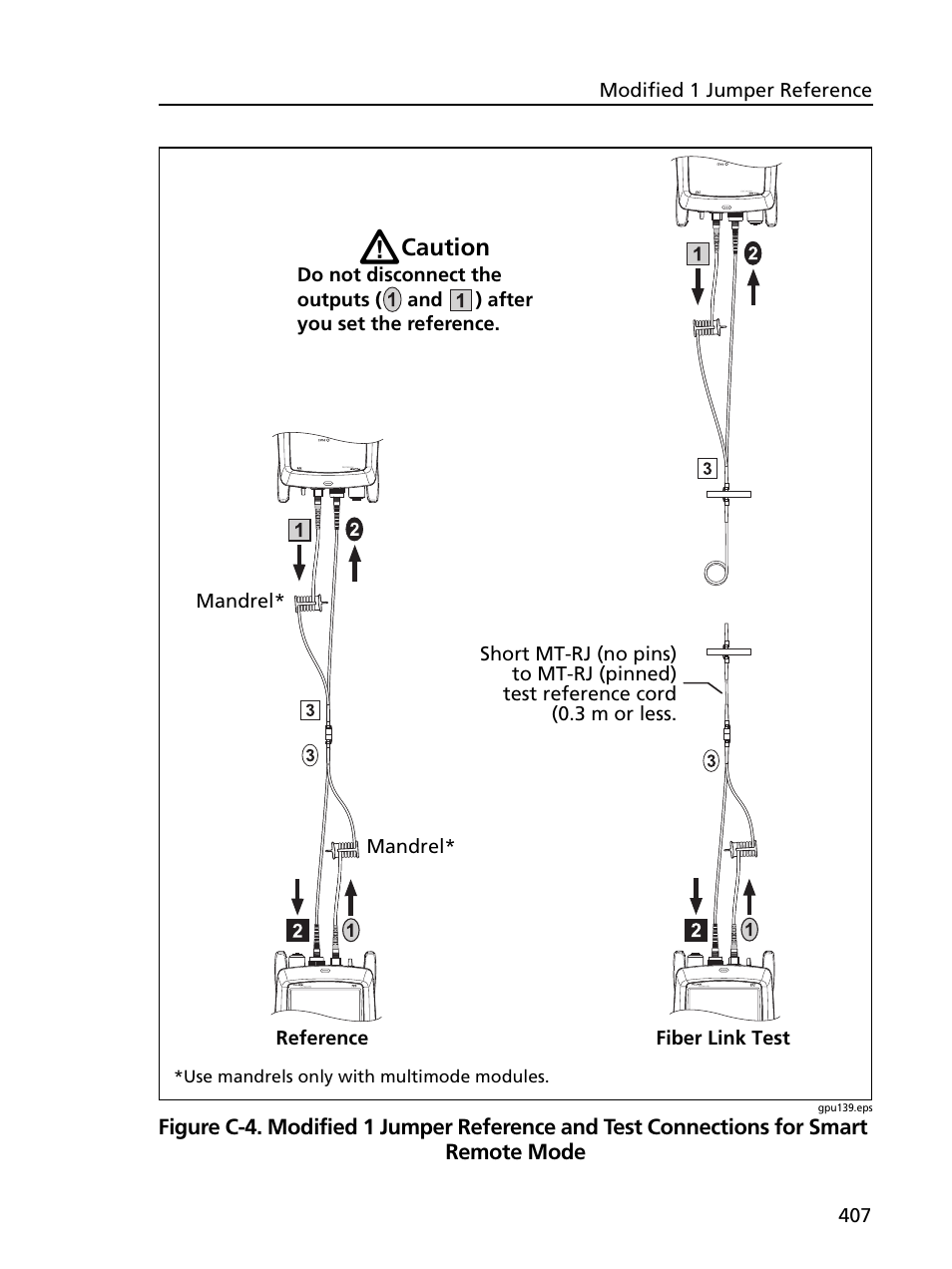 Caution | Fluke Networks CertiFiber Pro Users Manual User Manual | Page 429 / 440