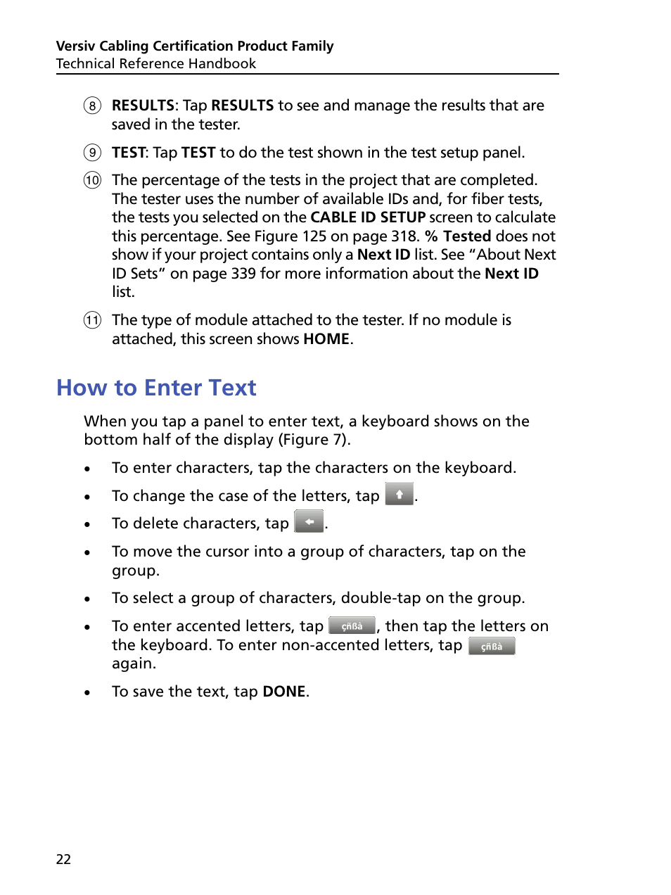 How to enter text | Fluke Networks CertiFiber Pro Users Manual User Manual | Page 44 / 440