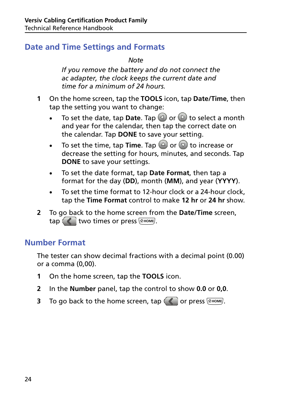 Date and time settings and formats, Number format, Date and time settings and formats number format | Fluke Networks CertiFiber Pro Users Manual User Manual | Page 46 / 440
