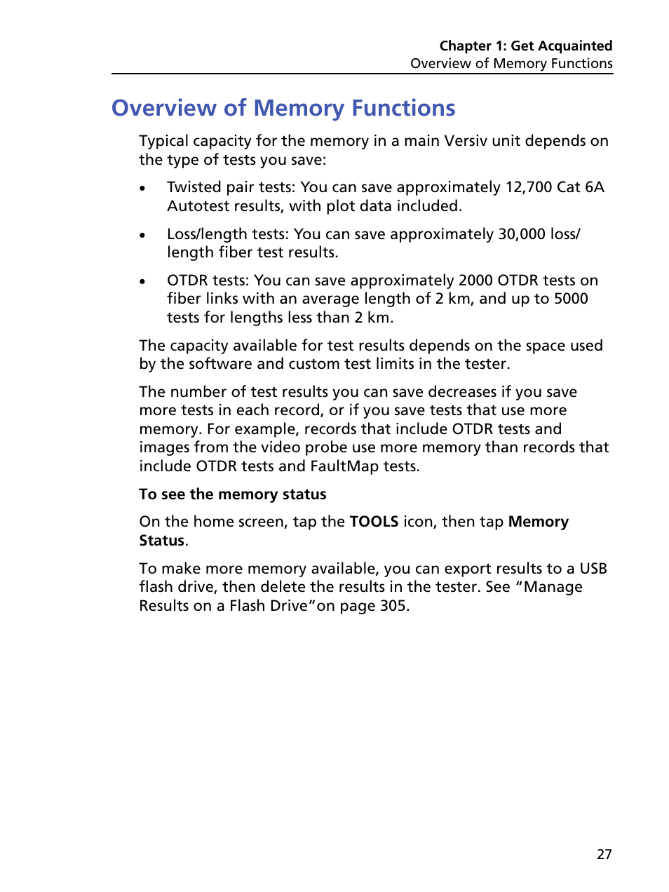 Overview of memory functions | Fluke Networks CertiFiber Pro Users Manual User Manual | Page 49 / 440