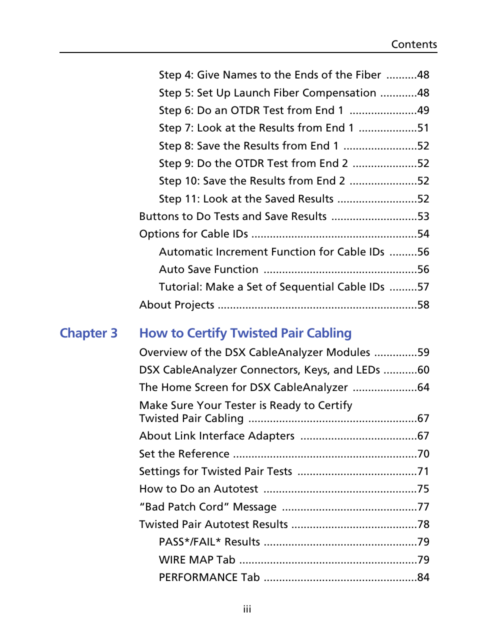 Chapter 3 how to certify twisted pair cabling | Fluke Networks CertiFiber Pro Users Manual User Manual | Page 5 / 440