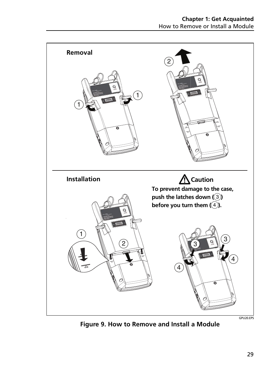 How to remove and install a module | Fluke Networks CertiFiber Pro Users Manual User Manual | Page 51 / 440