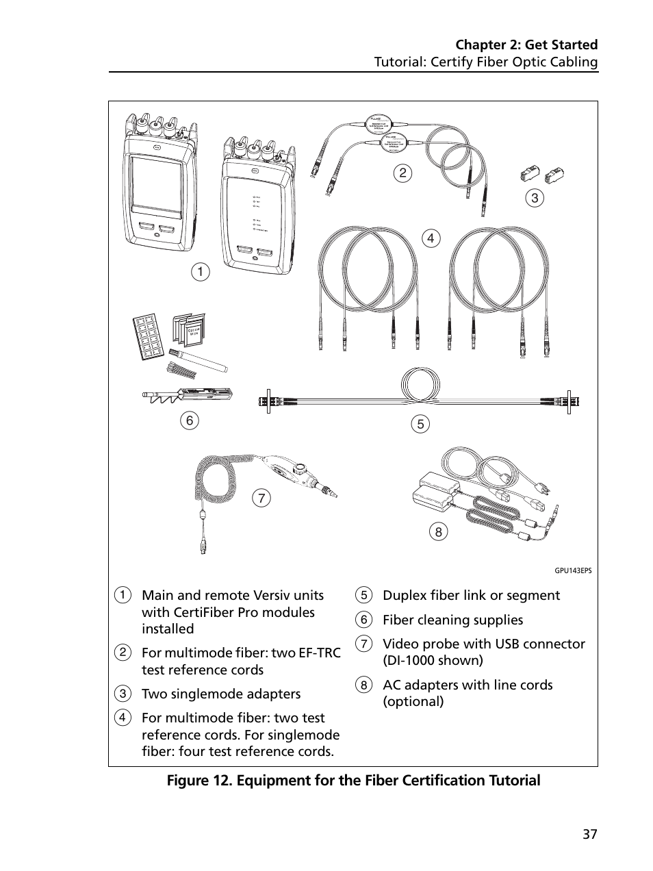Equipment for the fiber certification tutorial | Fluke Networks CertiFiber Pro Users Manual User Manual | Page 59 / 440