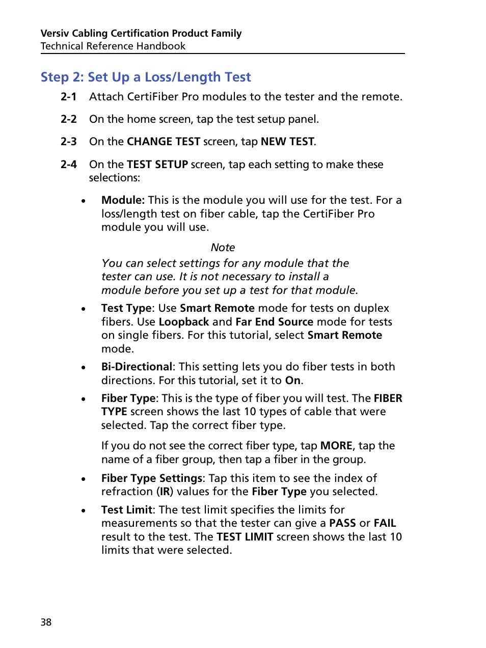 Step 2: set up a loss/length test | Fluke Networks CertiFiber Pro Users Manual User Manual | Page 60 / 440