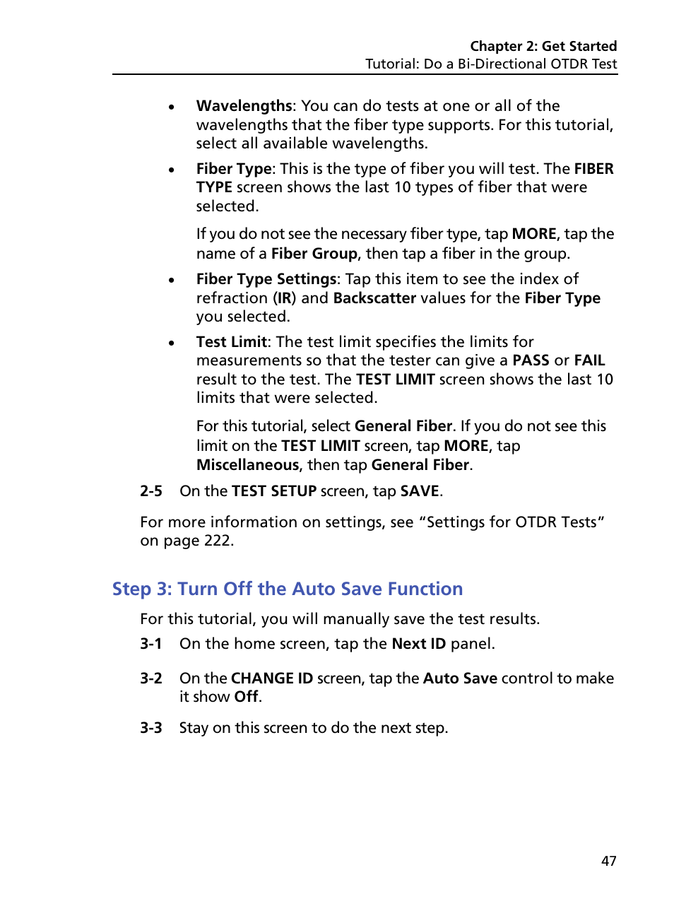 Step 3: turn off the auto save function | Fluke Networks CertiFiber Pro Users Manual User Manual | Page 69 / 440