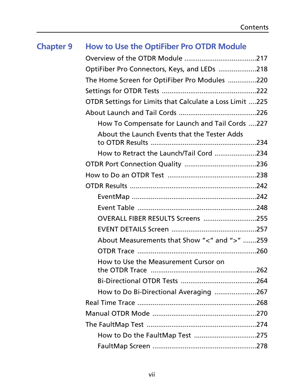 Chapter 9 how to use the optifiber pro otdr module | Fluke Networks CertiFiber Pro Users Manual User Manual | Page 9 / 440