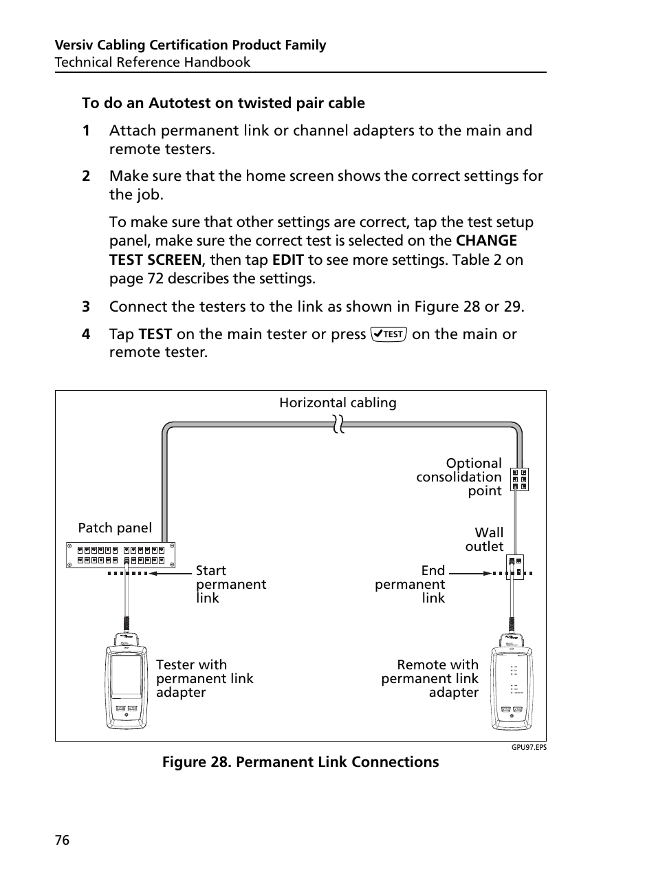 Permanent link connections | Fluke Networks CertiFiber Pro Users Manual User Manual | Page 98 / 440