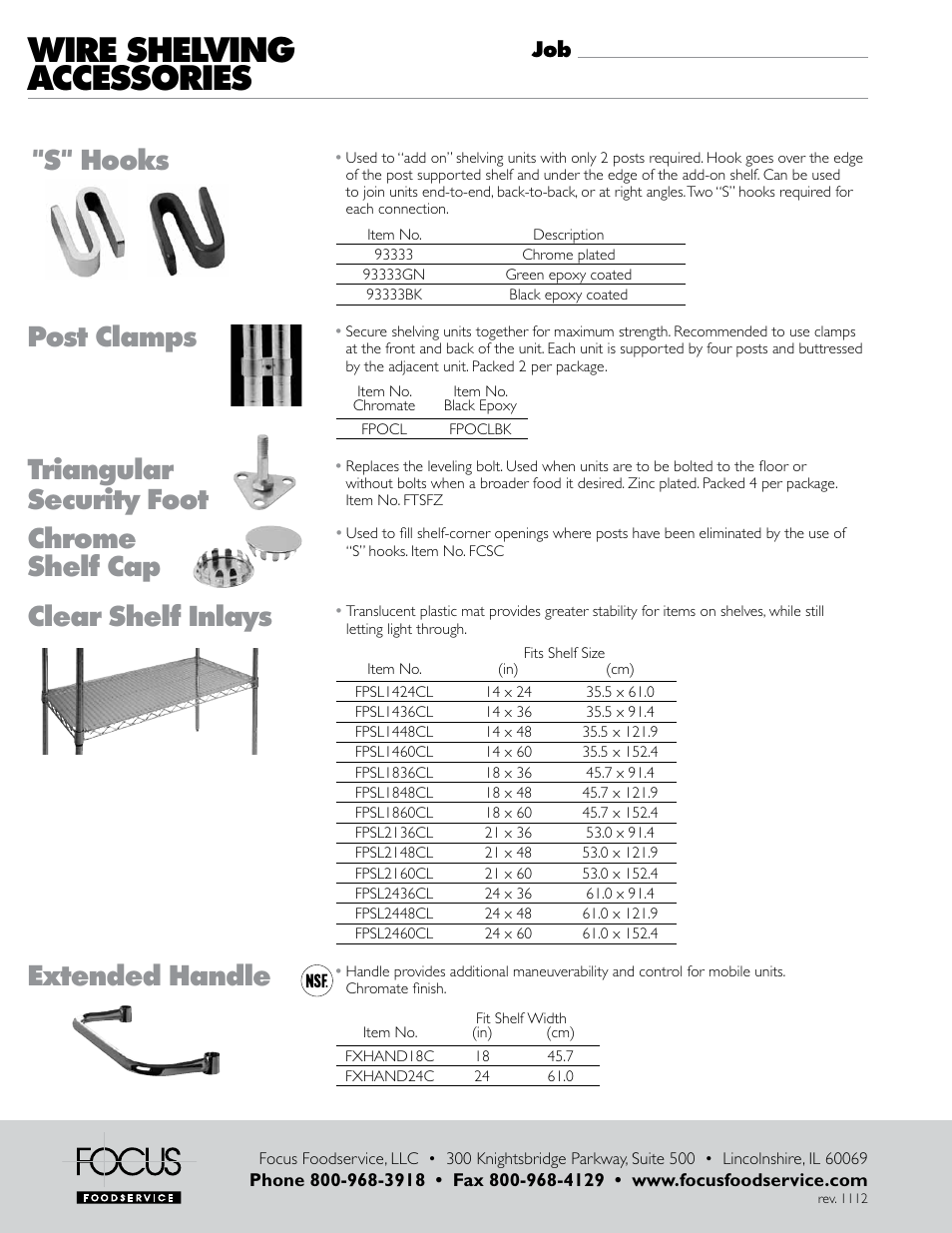 Wire shelving accessories, Clear shelf inlays | Focus Foodservice Shelving AcceSSorieS - Specification Sheets User Manual | Page 2 / 2