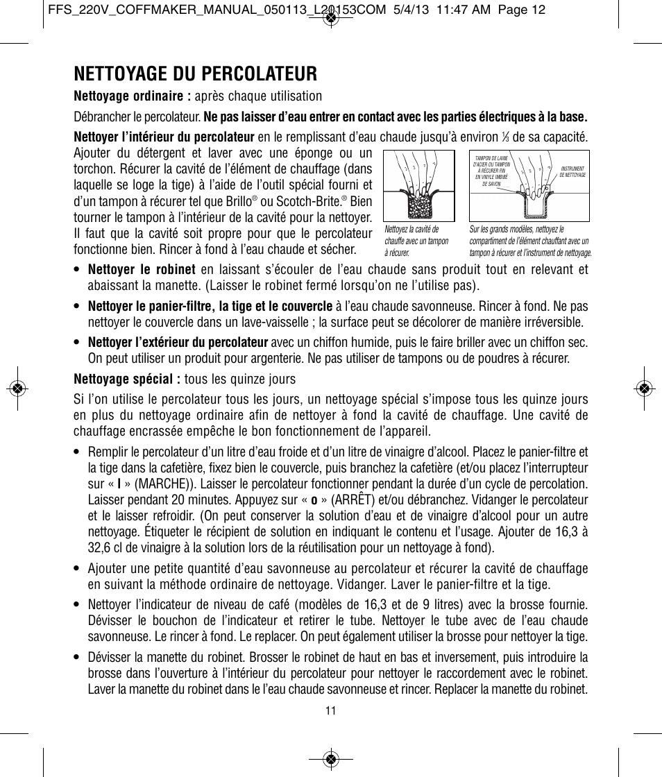 Nettoyage du percolateur | Focus Foodservice West Bend Commercial Stainless Steel Coffeemakers - [57000-220 Series] - Use & Care de User Manual | Page 12 / 36