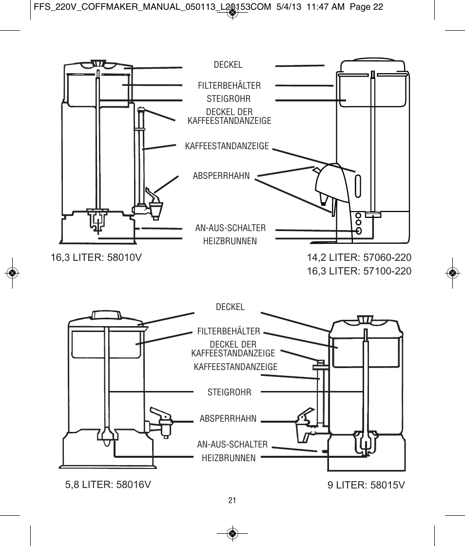 Focus Foodservice West Bend Commercial Stainless Steel Coffeemakers - [57000-220 Series] - Use & Care de User Manual | Page 22 / 36