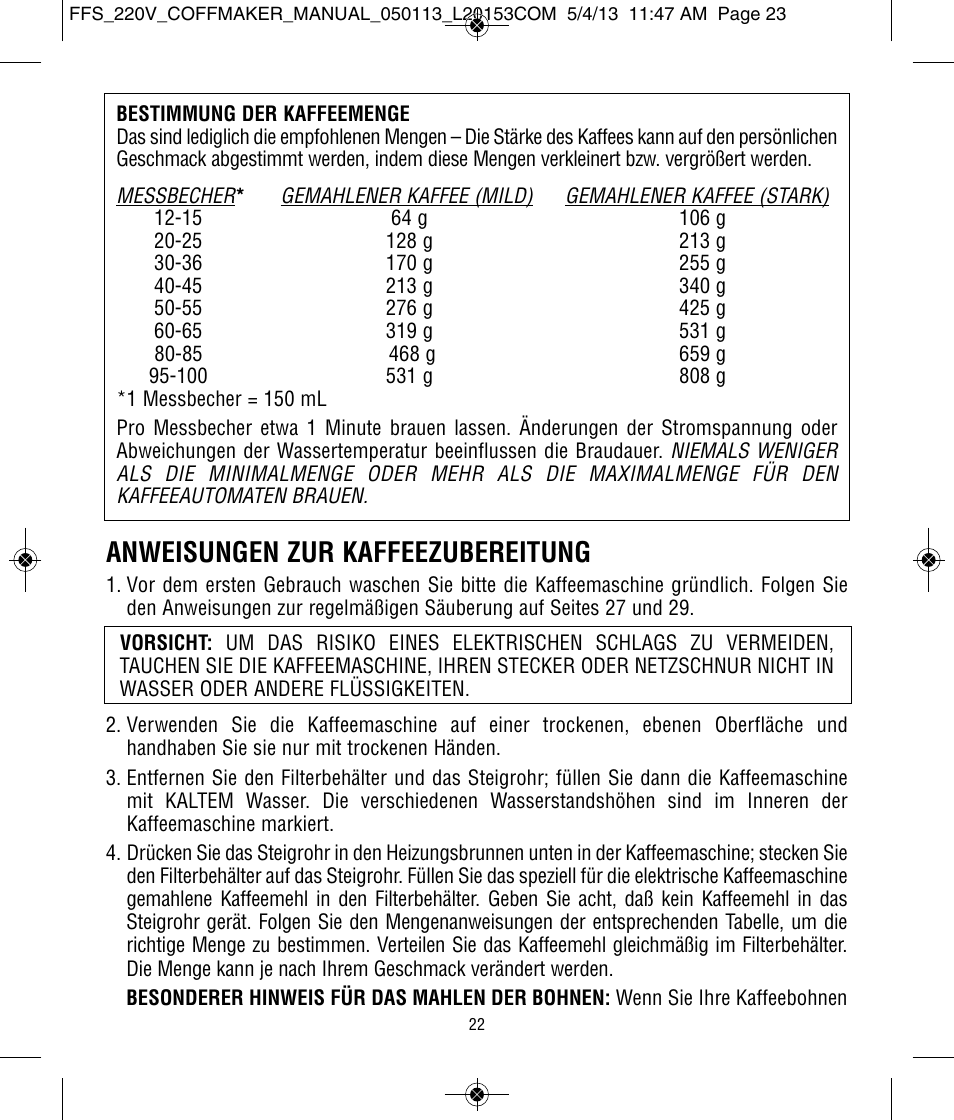 Anweisungen zur kaffeezubereitung | Focus Foodservice West Bend Commercial Stainless Steel Coffeemakers - [57000-220 Series] - Use & Care de User Manual | Page 23 / 36