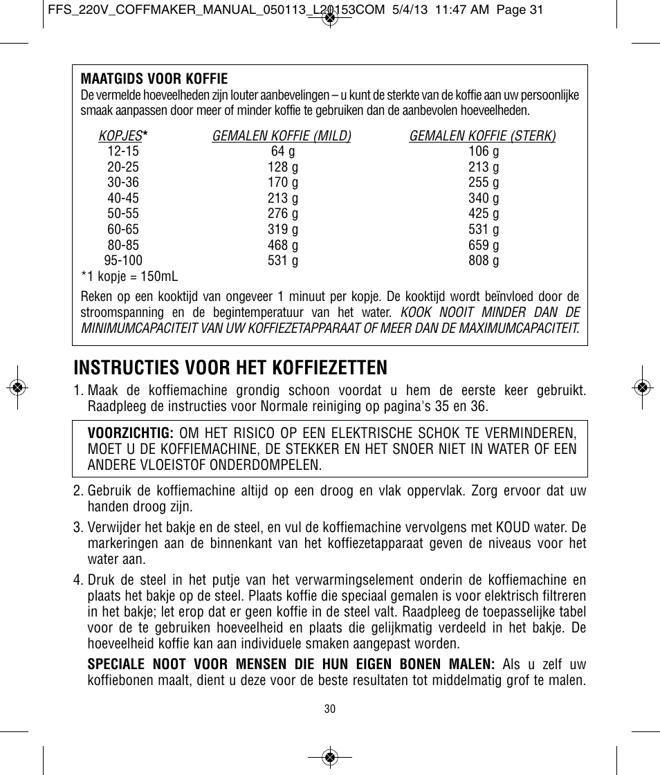 Instructies voor het koffiezetten | Focus Foodservice West Bend Commercial Stainless Steel Coffeemakers - [57000-220 Series] - Use & Care de User Manual | Page 31 / 36