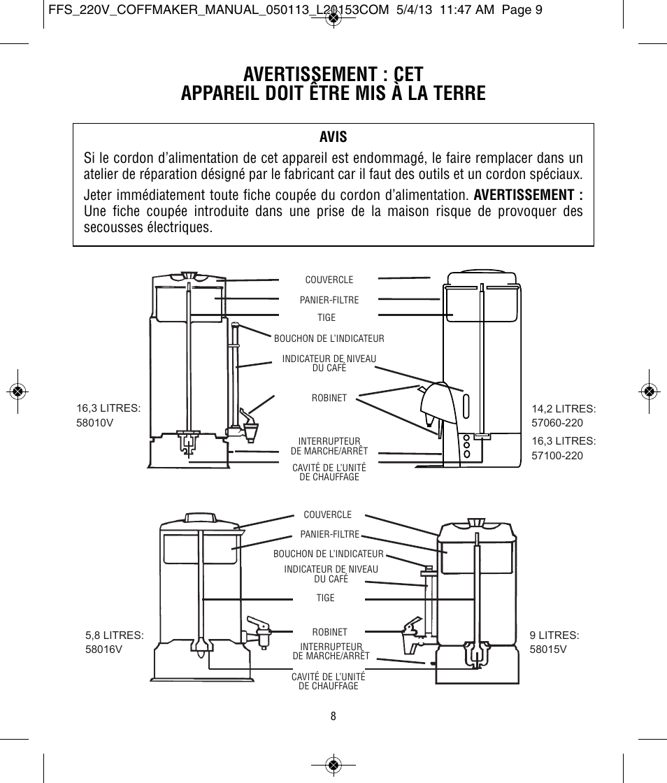 Focus Foodservice West Bend Commercial Stainless Steel Coffeemakers - [57000-220 Series] - Use & Care de User Manual | Page 9 / 36