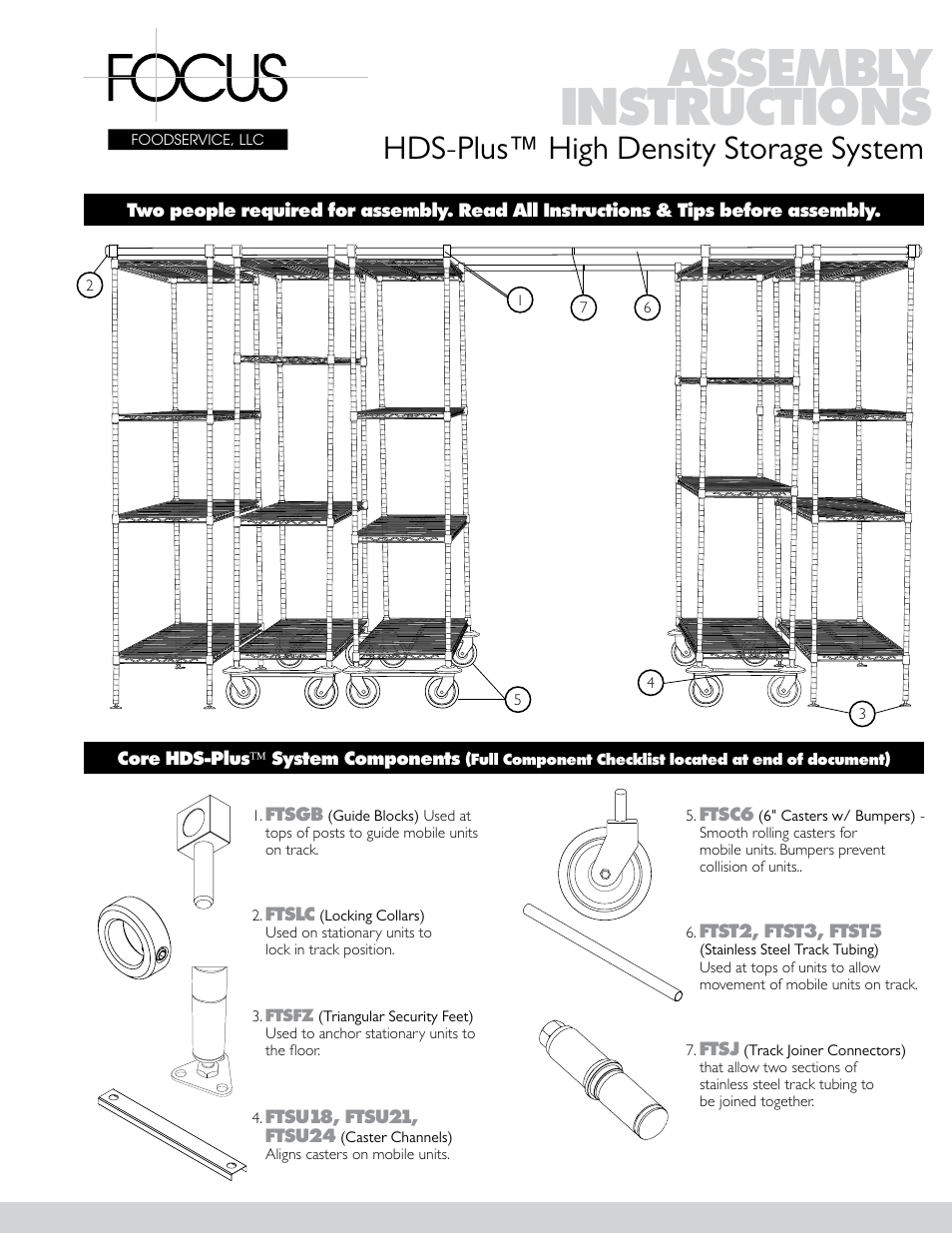 Focus Foodservice HDS-Plus High Density Storage System - Assembly Instructions User Manual | 4 pages