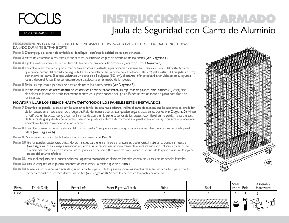 Instrucciones de armado, Jaula de seguridad con carro de aluminio | Focus Foodservice CAGES SECURITY with Aluminum Truck Dolly - Assembly Instructions User Manual | Page 3 / 4