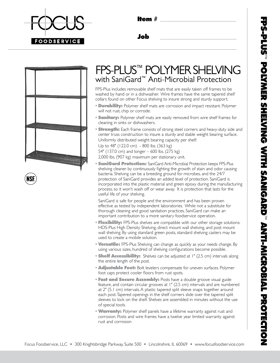 Focus Foodservice FPS-PluS Polymer Shelving - Specification Sheets User Manual | 2 pages