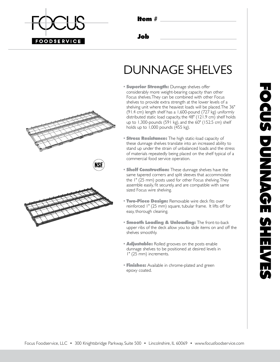 Focus Foodservice SHELVES DUNNAGE - Specification Sheets User Manual | 2 pages